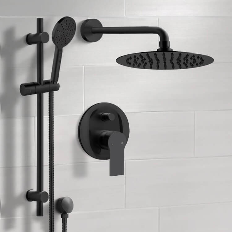 Remer SFR91-10 Matte Black Shower Set With 10 Inch Rain Shower Head and Hand Shower
